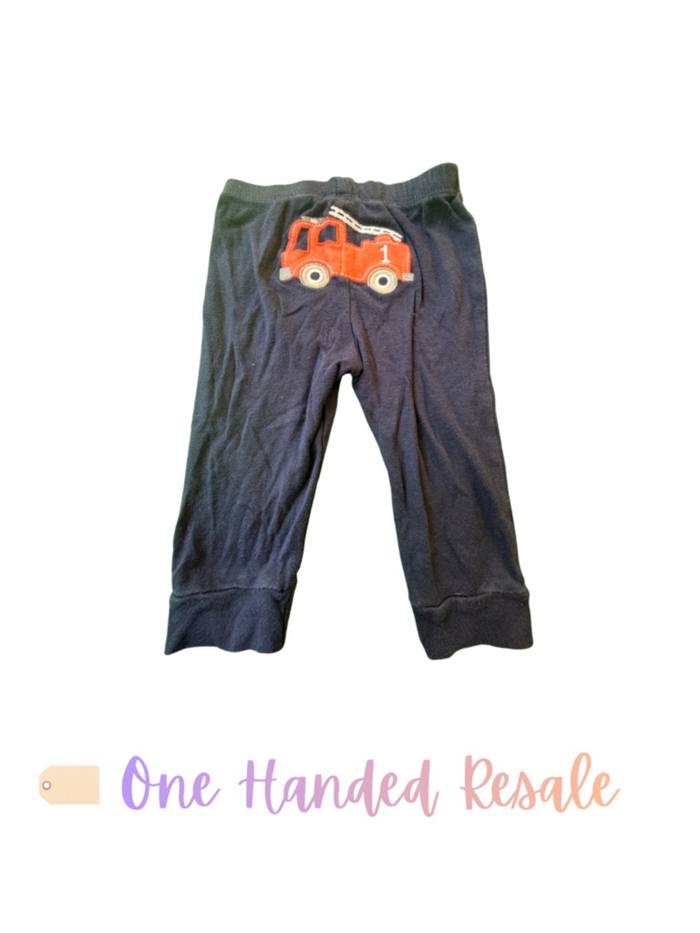🚒 Carter’s Navy Baby Pants w/ Back Side Red Fire Truck Applique Kids 9M